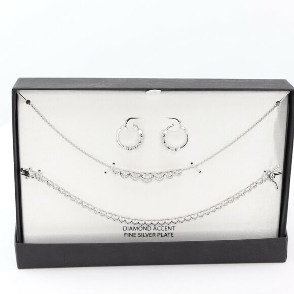Diamond Accent Silver Core Heart Necklace Set $200 - Picture 1 of 5